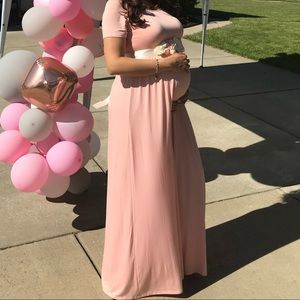 PinkBlush Light Pink Off The Shoulder Short Sleeve Maternity Dress